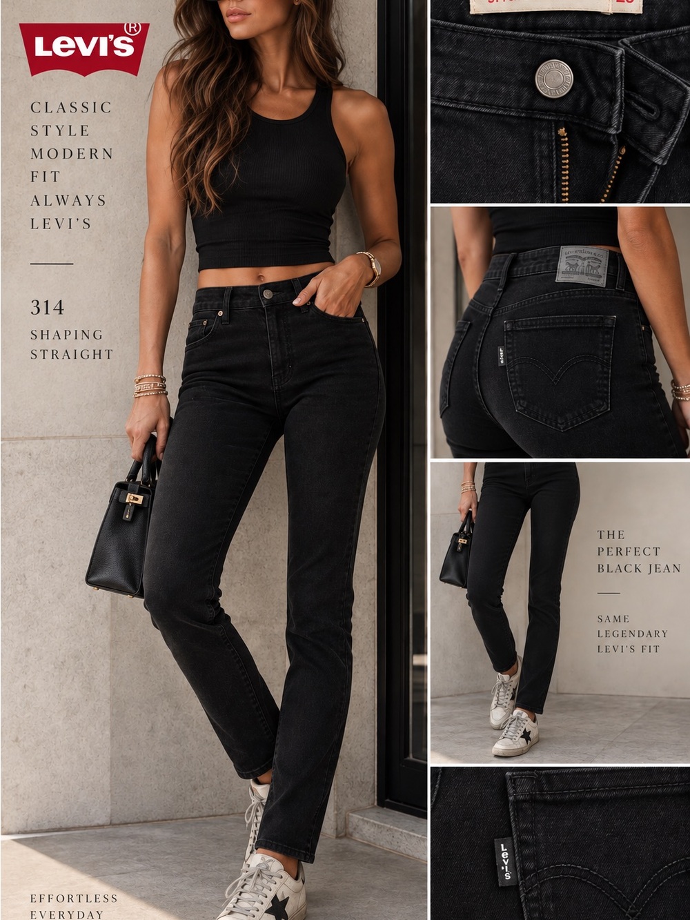 Levi’s 314 Shaping Straight Black Jeans – Size 25